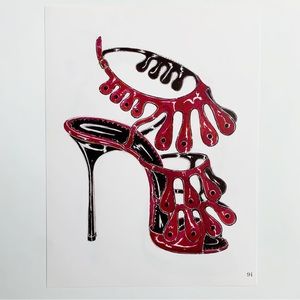 4/$20⭐️ Red/Black Manolo Blahnik Shoe Illustration *PRINT*